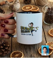 Kişiye Özel Karikatürlü Sarı Lacivert Taraftar Kupa Bardak Doğum Günü Hediyesi