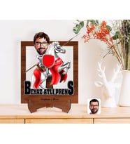 BK Gift Kişiye Özel Beyaz Atlı Prens Karikatürlü Ahşap Standlı 3D Biblo-2