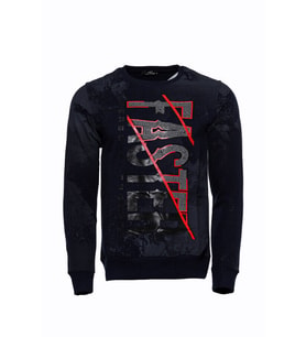 Lacivert Taşlı Baskılı Desenli Sweatshirt - Wessi