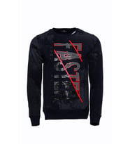 Lacivert Taşlı Baskılı Desenli Sweatshirt - Wessi