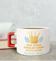 BK Gift Kişiye Özel Babalar Günü Tasarımlı Kırmızı Kulplu Çay & Kahve Fincanı-6, Babaya Hediye, Babalar Günü Hediyesi
