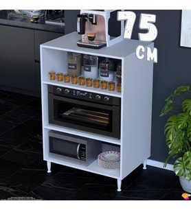 Eliusta Lara 75 cm Genişlik 3 Raflı Mikrodalga Standı Fırın Tezgahı Mutfak Dolabı-Beyaz 75x119x48 cm