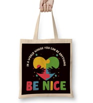 Be Nice Autism Awareness Heart Puzzle Support Special Needs Bez Çanta Uzun Saplı