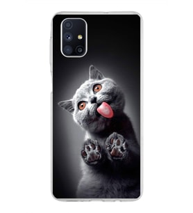 PrintiFy Samsung Galaxy M51 ile Uyumlu 1mm Slim Fit Kedi 2 050c Baskılı Şeffaf  Kılıf