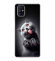 PrintiFy Samsung Galaxy M51 ile Uyumlu 1mm Slim Fit Kedi 2 050c Baskılı Şeffaf  Kılıf