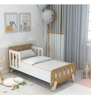 Fida Montessori Bebek Yatağı Doğal Ahşap Çocuk Uyku Oyun Alanı
