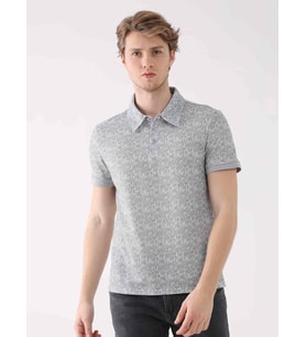 Dufy Gri Erkek Ekstra Slim Fit Desenli Casual Polo Yaka Tshirt - 94306