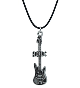 AC/DC Elektro Gitar Deri ip Kolye - Gümüş Kaplama - Kadın Erkek Kolye - No:1045