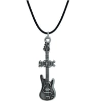 AC/DC Elektro Gitar Deri ip Kolye - Gümüş Kaplama - Kadın Erkek Kolye - No:1045