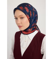 Schaless Gecenin Bahçesi - Nar Çiçeği - Aurora Desenli Janjan Eşarp - 90x90 Cm