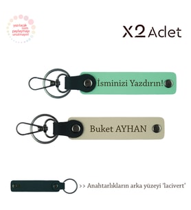 Öğretmene Şık Sürpriz, İsim & Soyisim Kişiselleştirilmiş 2’li Anahtarlık, Yeşil-Sütlü Kahve-Lacivert