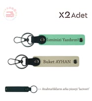 Öğretmene Şık Sürpriz, İsim & Soyisim Kişiselleştirilmiş 2’li Anahtarlık, Yeşil-Sütlü Kahve-Lacivert