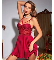 Amora Secret Bordo Dantel İşlemeli Göğüs İp Detaylı Fantezi Saten Gecelik
