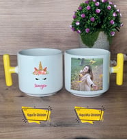 Unicorn Kupa Bardak Fotoğraflı T Sarı Kulplu Arkadaşa Kız Kardeşe Hediye