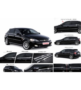 Chevrolet Lacetti HB 2000 Model ve Üzeri 4 Parça Krom Cam Alt Çıtası Takımı Paslanmaz Çelik