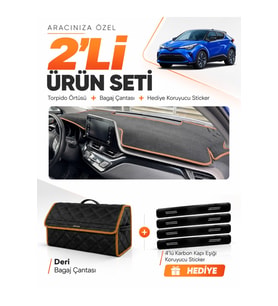 e-biz TOYOTA CHR (2016-2022) Uyumlu Torpido Örtüsü + Deri Bagaj Çantası - Siyah-Kahverengi - TO027