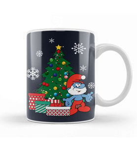 Papa Smurf Around The Christmas Tree Kupa Bardak Porselen