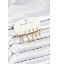 316L Çelik Gold Renk Zirkon Taşlı Yonca Model Kadın Küpe Seti TJ-BKP11874