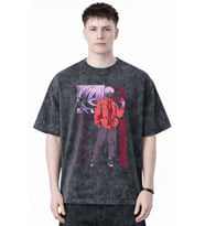 Tasarım Ken Kaneki Tokyo Ghoul Anime Baskılı Unisex Oversize Eskitme Yıkamalı Tişört