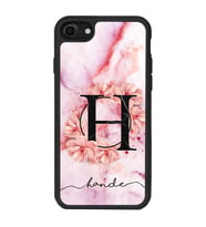 iPhone 8 Uyumlu Pudra Mermer Çiçekli Harf Tasarımlı Glossy Telefon Kılıfı