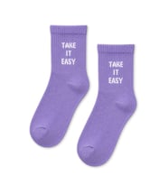 Take It Easy Yazılı Lila Yarım Konç Kısa Çorap