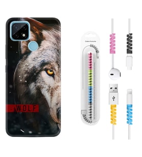 Realme C11 C21 C21Y C25Y C11 2021 Kılıf Kablo Koruma Spiral Silikon Wolf Eyes 1758