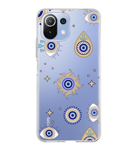 PrintiFy Xiaomi Mi 11 Lite ile Uyumlu 1mm Slim Fit Nazar Boncuğu 5 Baskılı Şeffaf  Kılıf