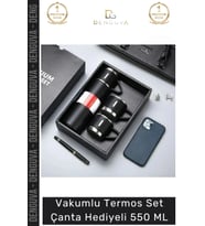 #ÇelikTermos Vakumlu Çelik Sızdırmaz Isı Koruyucu Kamp Piknik Ofis Termos Set Çanta Hediyeli 550 Ml