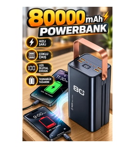 80000 mAh Powerbank – LED Dijital Ekranlı Çoklu Çıkışlı Hızlı Şarj Taşınabilir Batarya