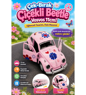 Çiçek Desenli Vosvos Araba 1:38 Ölçek 11 cm Metal Çek Bırak Açılabilir Kapılı Retro Oyuncak