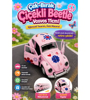 Çiçek Desenli Vosvos Araba 1:38 Ölçek 11 cm Metal Çek Bırak Açılabilir Kapılı Retro Oyuncak