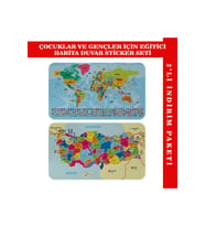 Türkçe Dünya ve Türkiye Haritası Eğitici Ülke Bayraklı Çocuk Odası Genç Odası Duvar Sticker-3882B-60x105