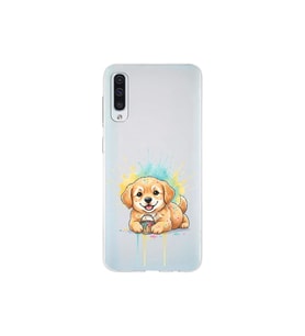 Samsung Galaxy A50s ile Uyumlu Splash Köpek Tasarımlı Şeffaf Silikon Kılıf