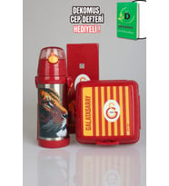 "DEKOMUS CEP DEFTERİ HEDİYELİ" YENİ SEZON LİSANSLI GALATASARAY LEON ASKILI 500 ML ÇELİK MATARA VE ÇİZGİLİ BESLENME KABI SETİ (Standart)