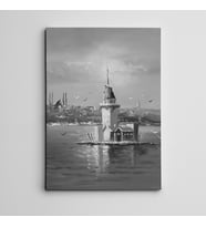 Kız Kulesi Siyah Beyaz Mini Kanvas Tablo