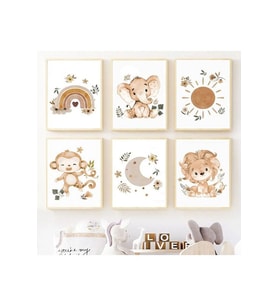 Gökkuşağı Bohem Renk Hayvanlar Temalı Çocuk Odası 6'lı Tablo Set (Karışık)