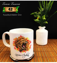 Sarı Kırmızı Aslan (Kişiye Özel tasarım İsim Yazılabilir.) - Porselen Kupa