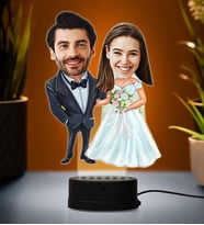 Doğum Günü Hediyesi,Sevgiliye Hediye, Kişiye Özel Fotoğraflı Gelin Damat 2 Karikatür 3D Led Lamba (Beyaz)