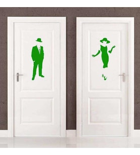Ladies and Gentlemen Wc Silüeti Kapı Dekoratif Duvar Sticker, Çıkartma Yeşil