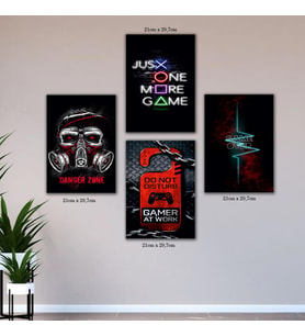 gamer genç odası game danger resimli 4lü hd baskılı kanvas tablo resim