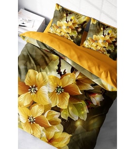 Lastikli Çarşaflı %100 Pamuk Saten Çift Kişilik Nevresim Takımı Yellow Flowers