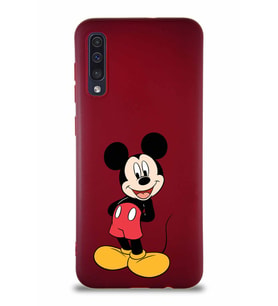 Samsung Galaxy A30S Soft Premier Kapak Mickey Mouse-B Tasarımlı Silikon Kılıf - Mürdüm (Şeffaf)