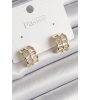Pirinç Gold Renk Çift Sıra Zirkon Taşlı Kadın Küpe - TJ-BKP9756