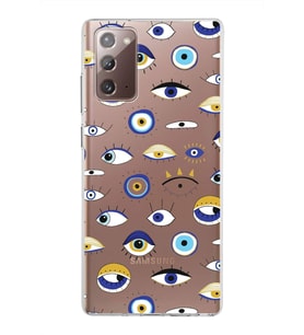 PrintiFy Samsung Galaxy Note 20 ile Uyumlu 1mm Slim Fit Nazar Boncuğu 2 Baskılı Şeffaf  Kılıf