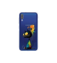 Samsung Galaxy M10 ile Uyumlu Splash Kedi Tasarımlı Şeffaf Silikon Kılıf