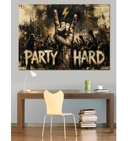 Rock Selamı Veren Party Hard Dekoratif Kanvas - Mdf Ahşap Tablo