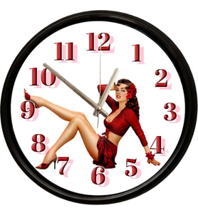 Vintage Pin-Up Kadın Tasarımlı Dekoratif Duvar Saati 28 Cm Sessiz Mekanizma