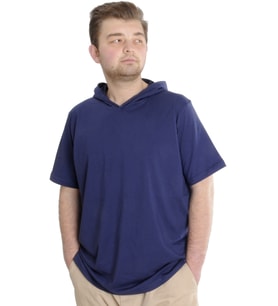 Mode XL Büyük Beden Erkek T-shirt Kapşonlu Kısa Kol 23118 İndigo