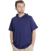 Mode XL Büyük Beden Erkek T-shirt Kapşonlu Kısa Kol 23118 İndigo