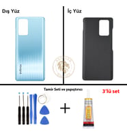 Infinix Note 10 Pro Mavi Uyumlu Arka Kapak + Yapıştırıcı ve Vida Seti Arka Cam Batarya Pil Kapağı